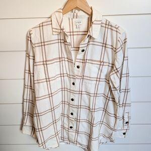 J.Crew Camel Plaid Button Down Flannel Oversized Shacket Cabincore Cozy XS